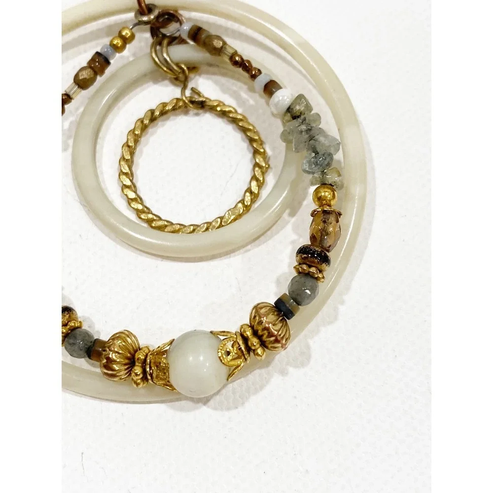GAS Bijoux Alexia Earrings Drop Hoop Beaded 24k Gold Stone Chips Statement $248 - Picture 4 of 7